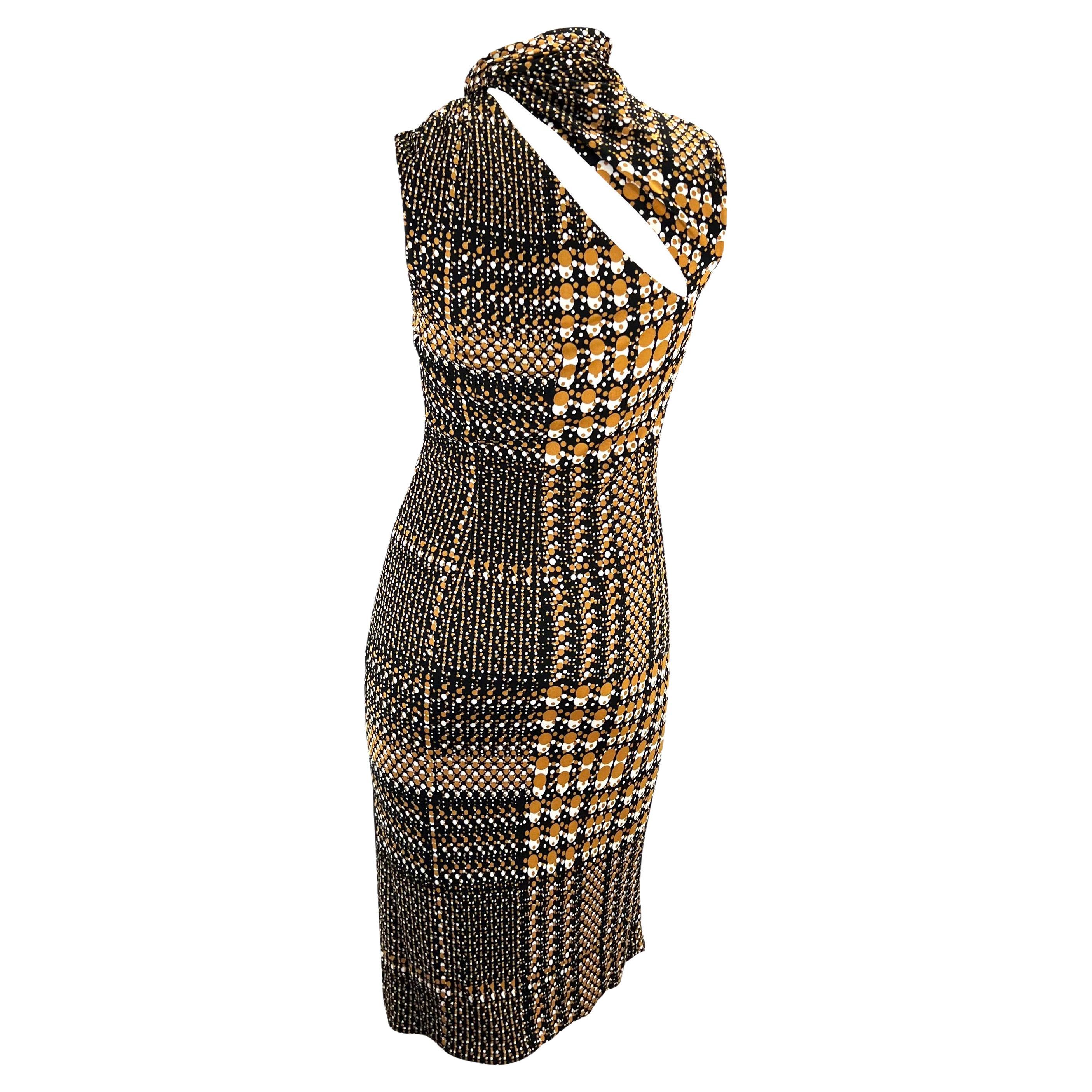 F/W 2002 Gianni Versace by Donatella Black Turtleneck Sleeveless Dress Brown Dot In Excellent Condition In West Hollywood, CA