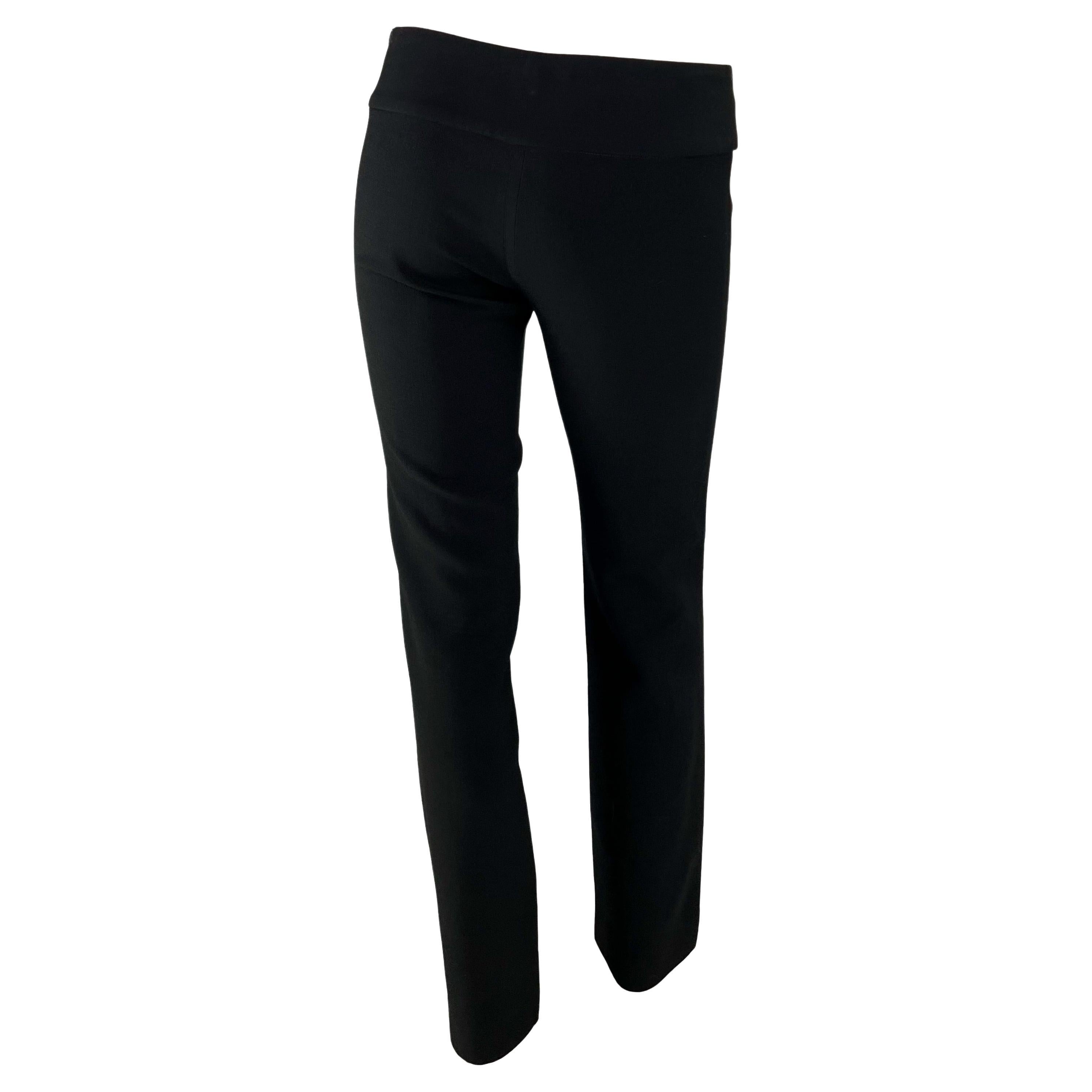 2000s Gianni Versace by Donatella Black Wool Leather Logo Appliqué Pants In Good Condition In West Hollywood, CA