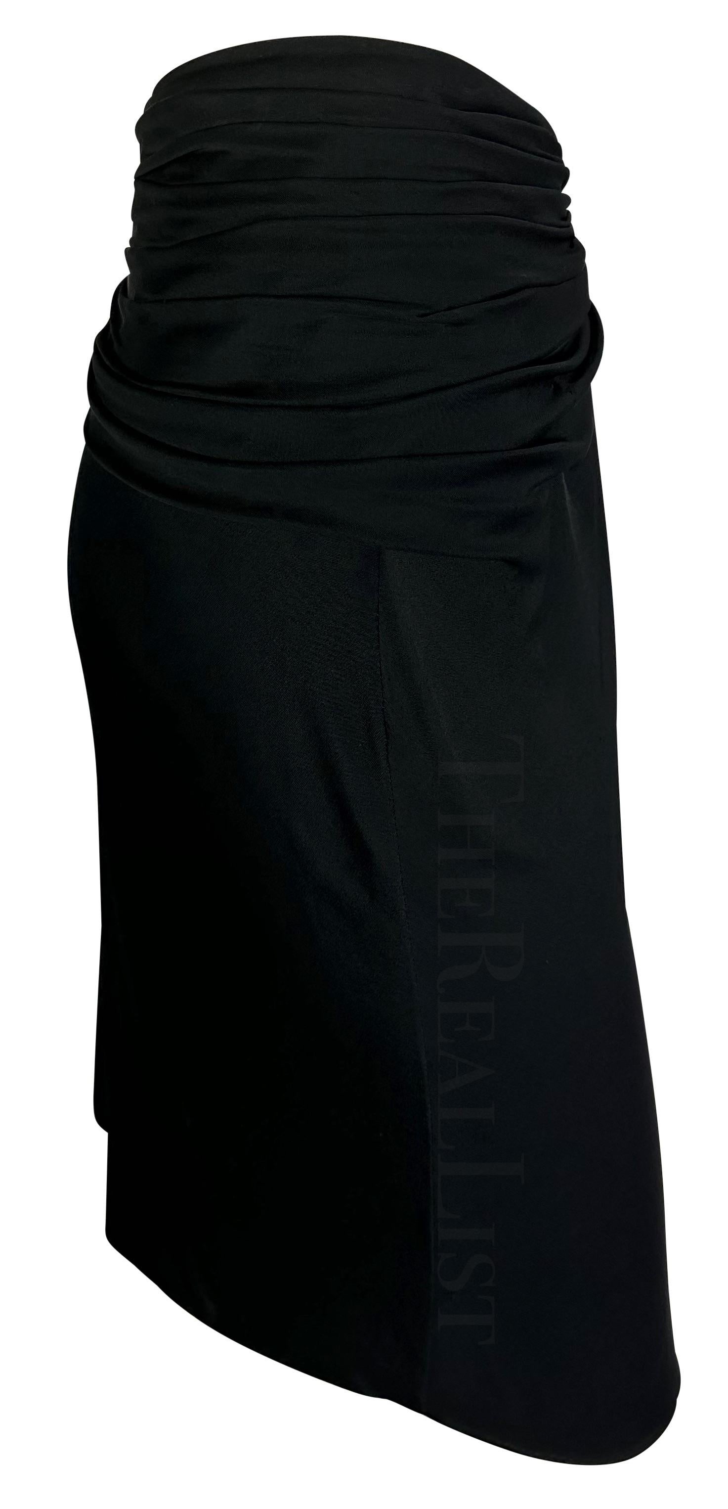 Women's 2000s Gianni Versace by Donatella Black Wrap Slit Asymmetric Y2K Skirt For Sale