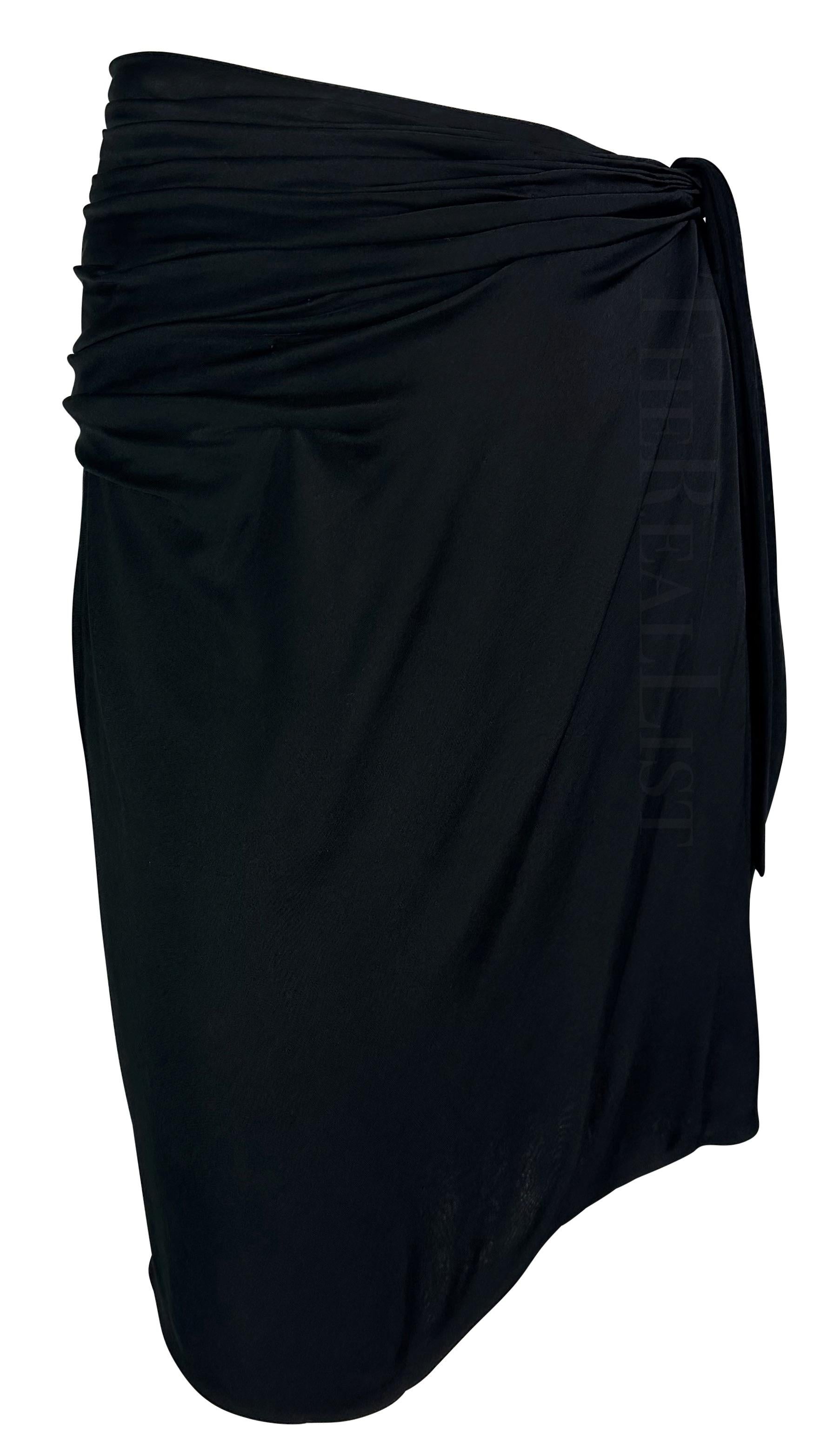 2000s Gianni Versace by Donatella Black Wrap Slit Asymmetric Y2K Skirt For Sale 1