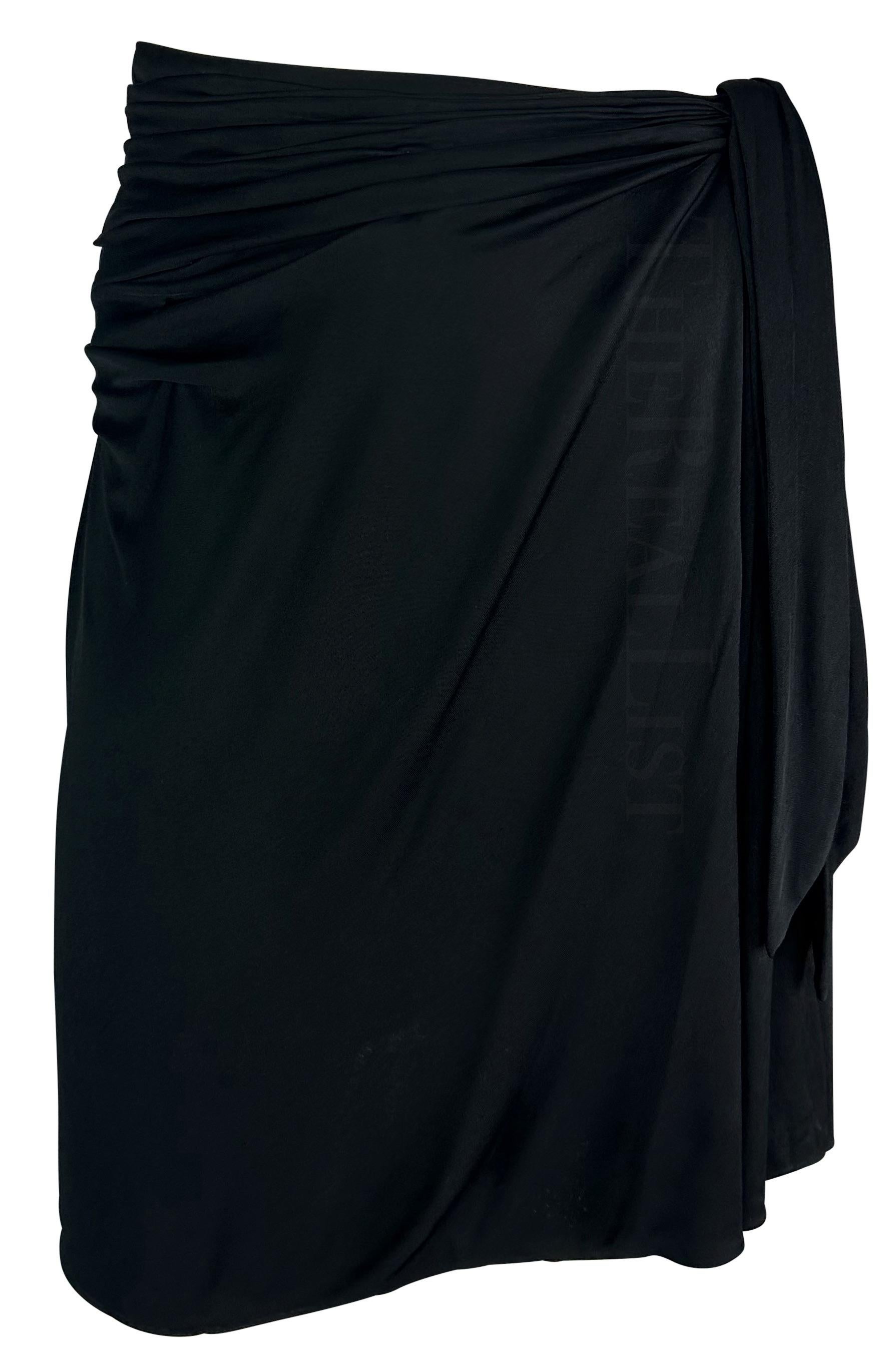 2000s Gianni Versace by Donatella Black Wrap Slit Asymmetric Y2K Skirt For Sale 2