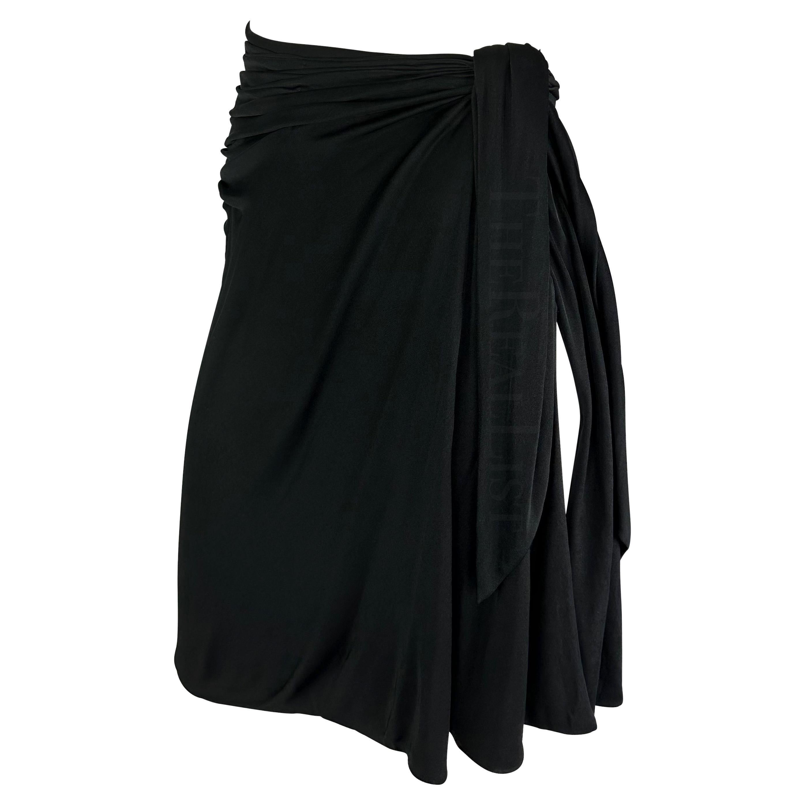 2000s Gianni Versace by Donatella Black Wrap Slit Asymmetric Y2K Skirt For Sale