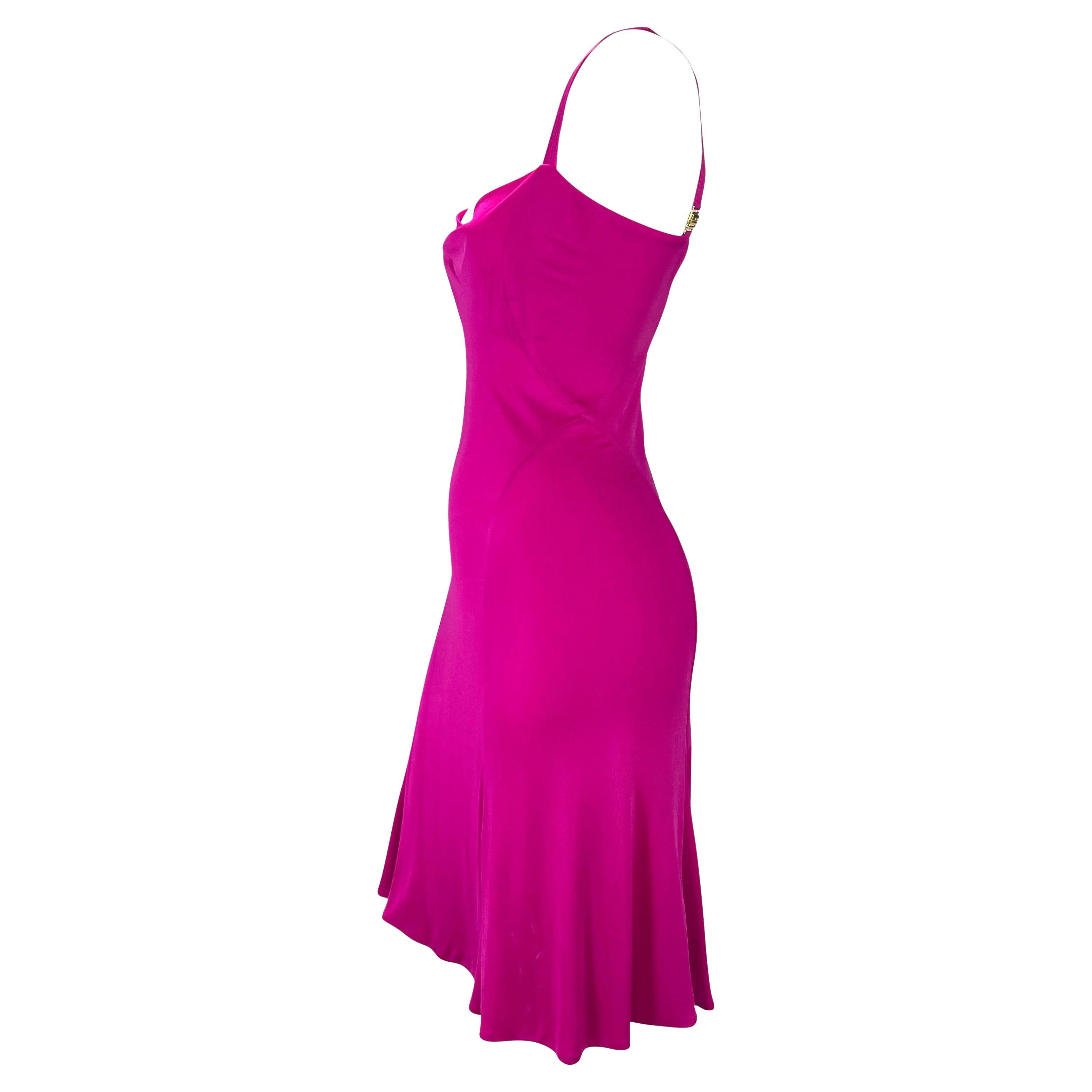 S/S 2002 Gianni Versace by Donatella Fuchsia Pink Viscose Stretch Flare Dress In Excellent Condition In West Hollywood, CA