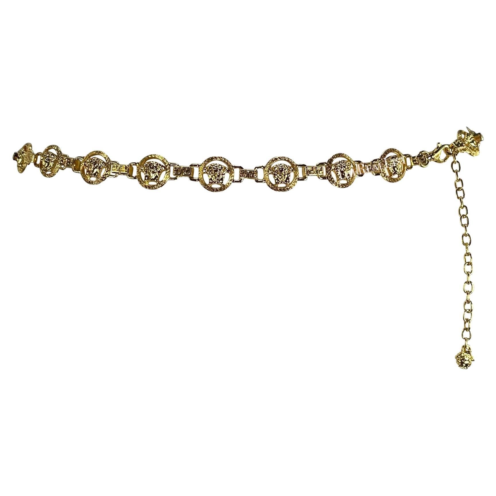 2000s Gianni Versace by Donatella Gold Tone Medusa Medallion Chain Belt For Sale