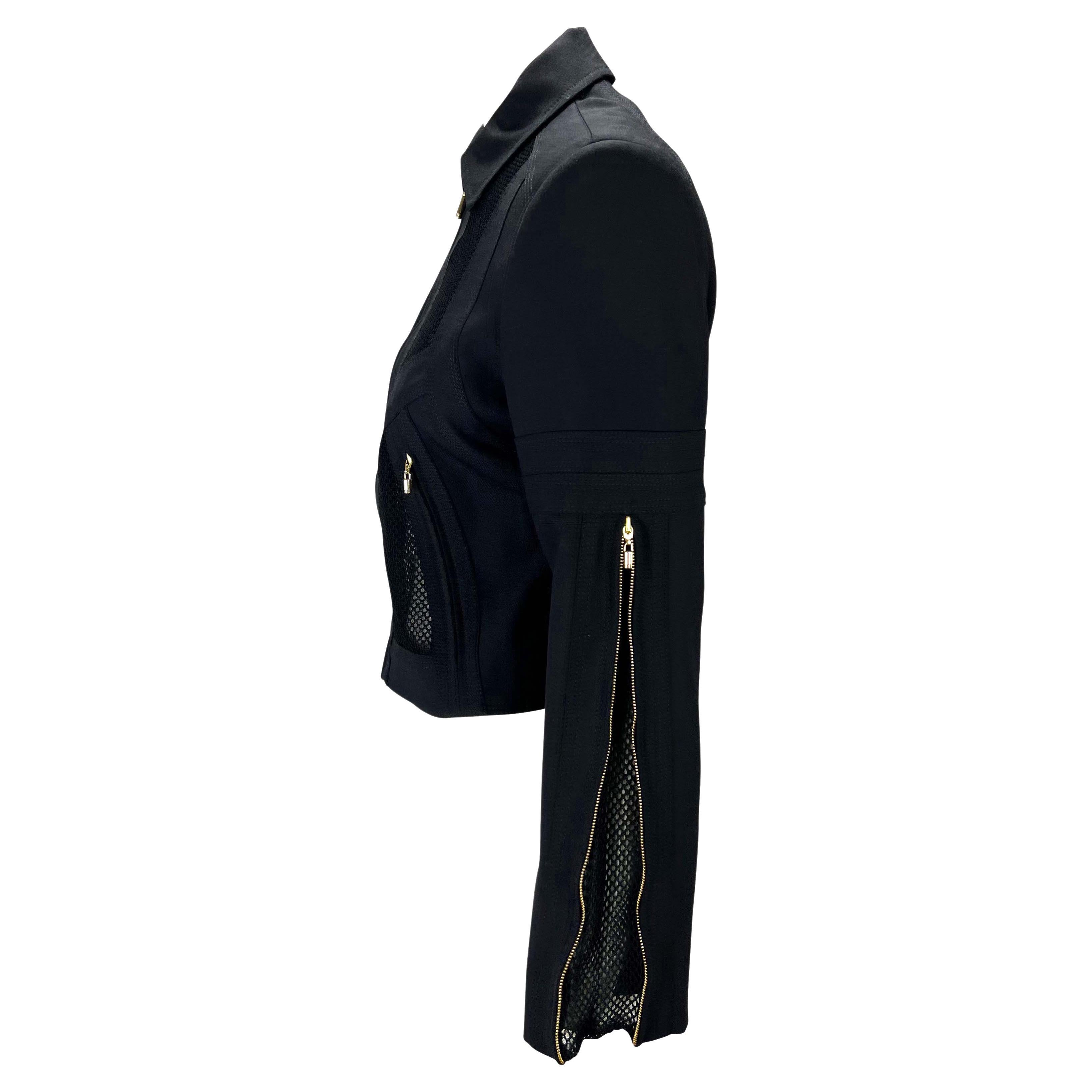 S/S 2002 Gianni Versace by Donatella Mesh Panel Sheer Black Zip Medusa Jacket For Sale 1