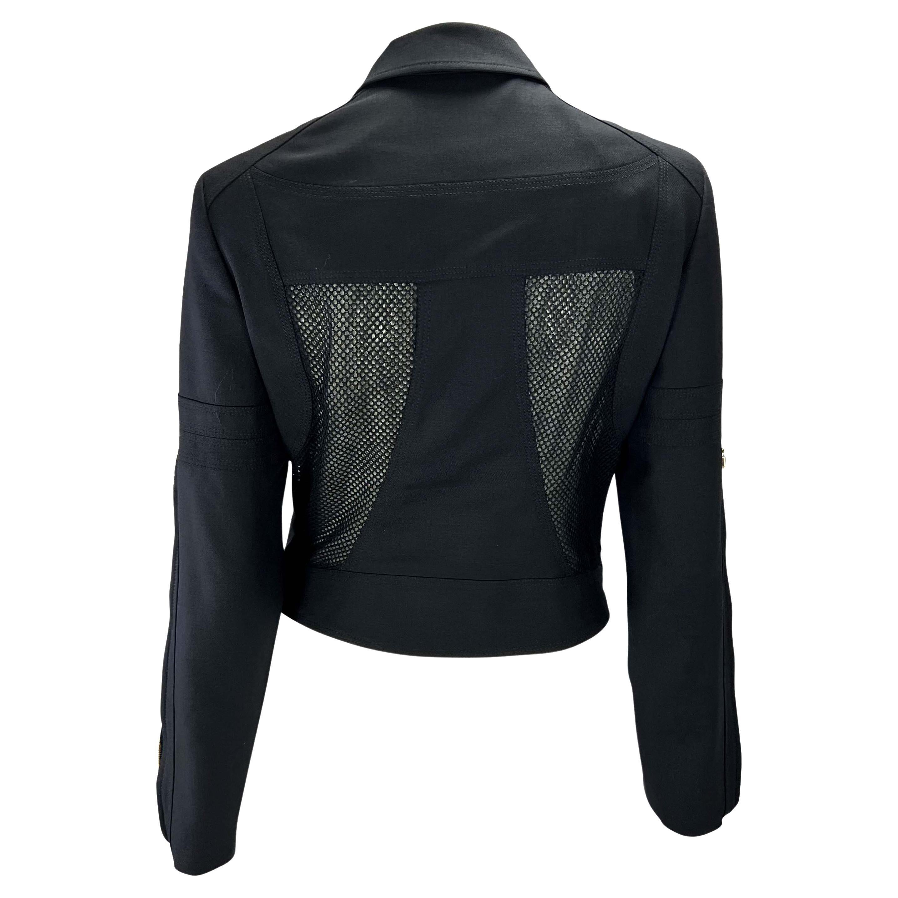 S/S 2002 Gianni Versace by Donatella Mesh Panel Sheer Black Zip Medusa Jacket For Sale 2