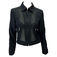 S/S 2002 Gianni Versace by Donatella Mesh Panel Sheer Black Zip Medusa Jacket