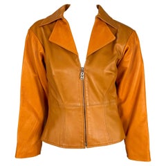 2000s Gianni Versace by Donatella Orange Monochrome Leather Blazer Jacket