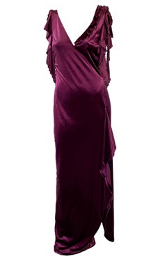 2000s Gianni Versace by Donatella Purple Velvet Beaded Ruffle Gown with Tags