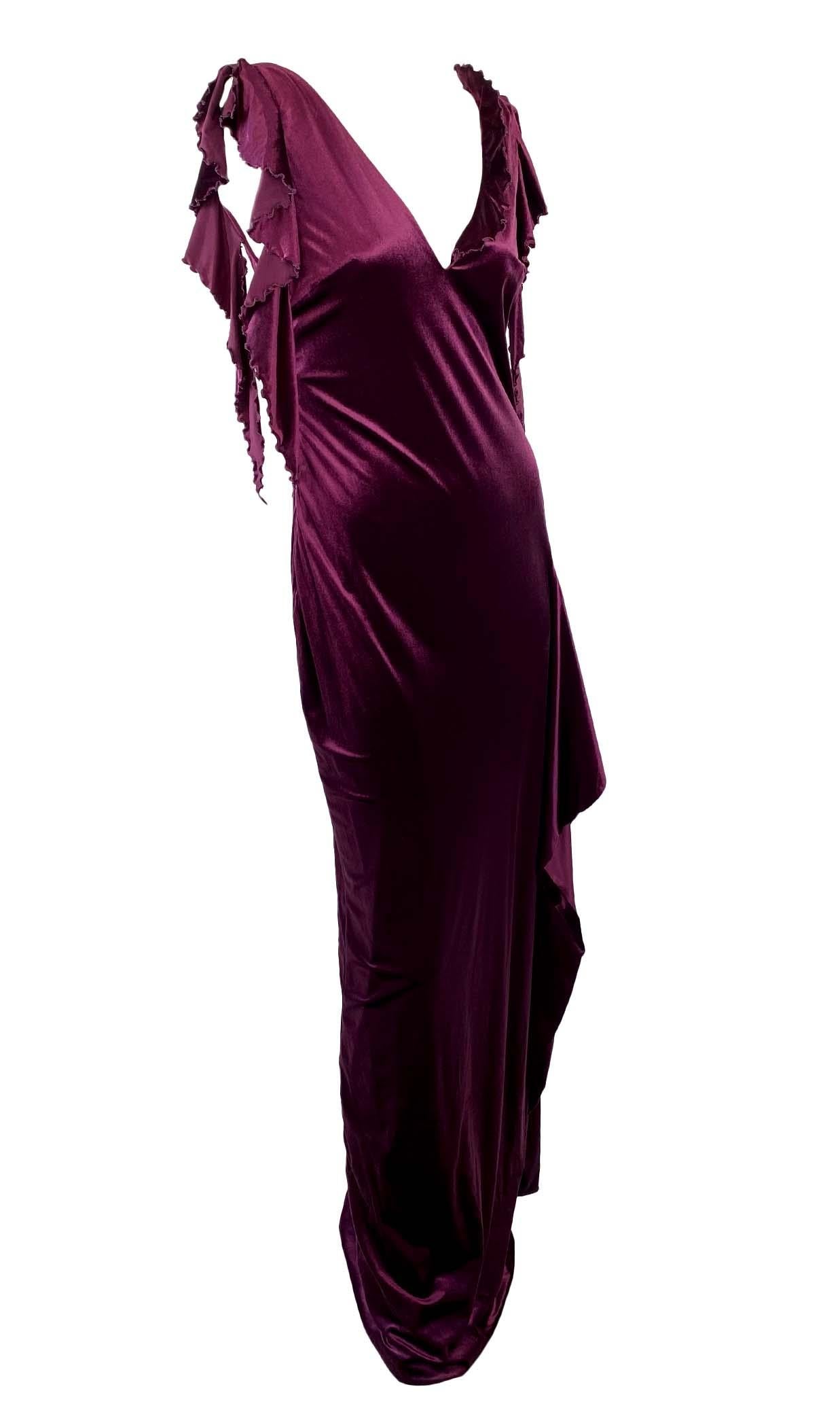 2000s Gianni Versace by Donatella Purple Velvet Beaded Ruffle Gown with Tags In Excellent Condition For Sale In West Hollywood, CA