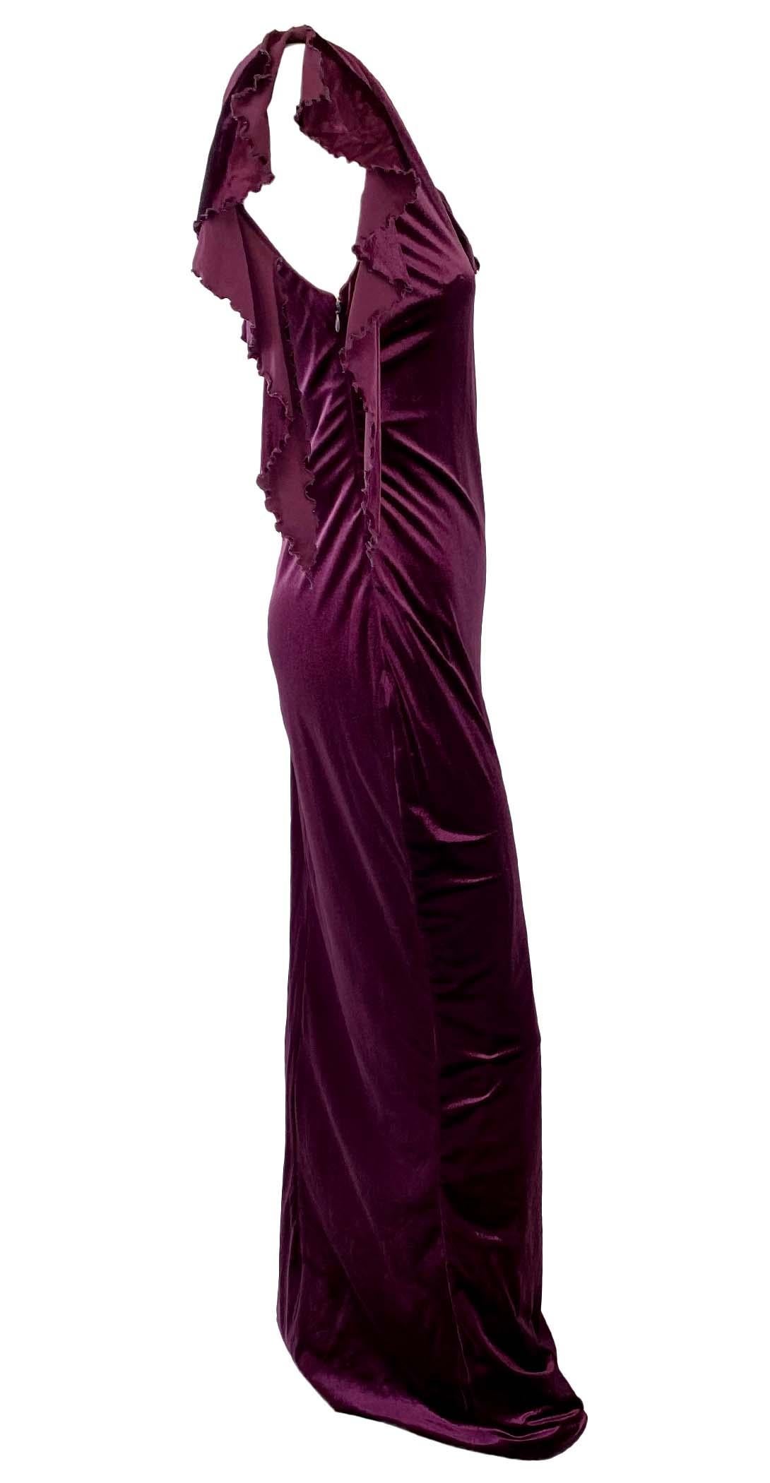 Women's 2000s Gianni Versace by Donatella Purple Velvet Beaded Ruffle Gown with Tags For Sale