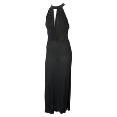 2000s Gianni Versace by Donatella Sheer Crepe Silk Blend Black Lace Halter Gown