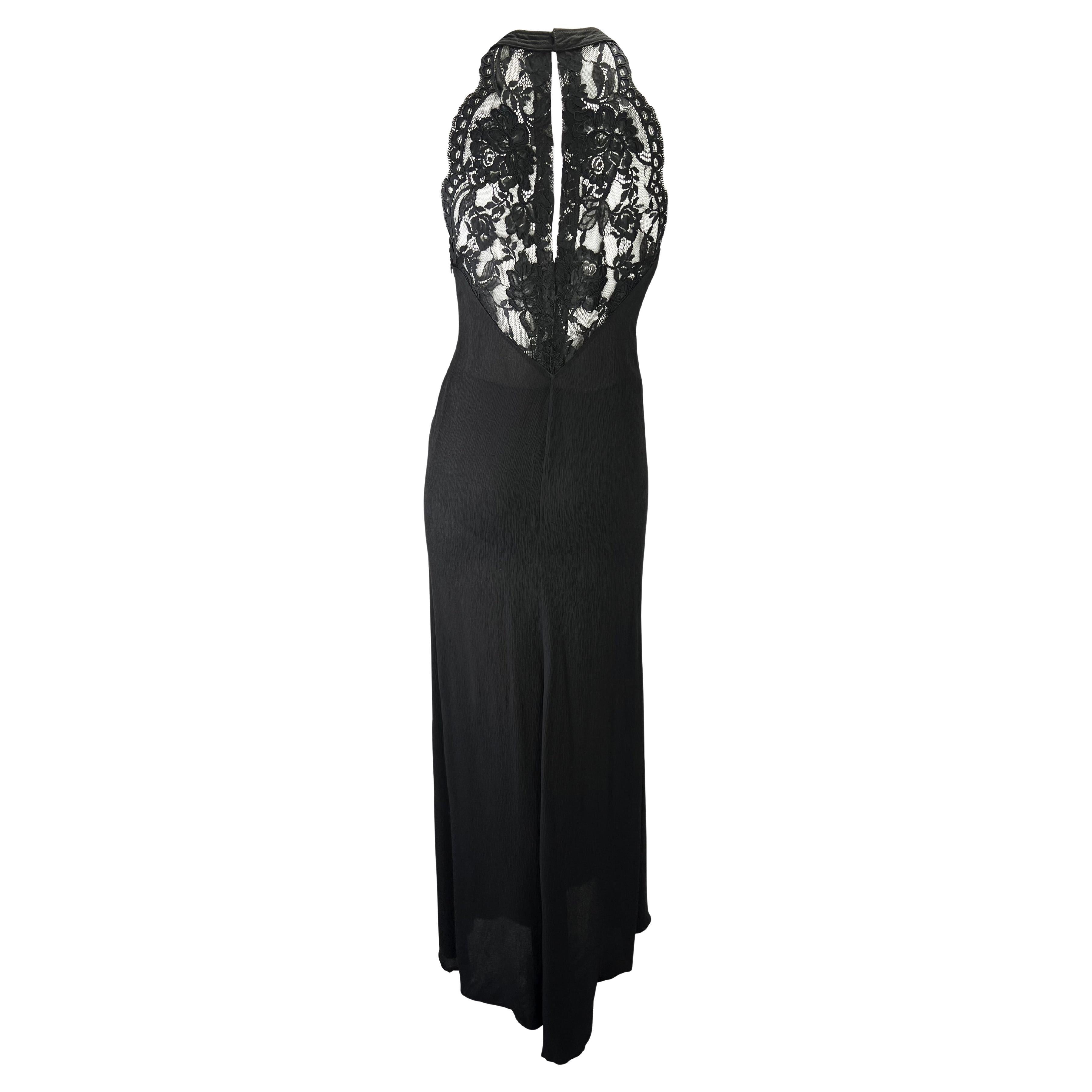 2000er Gianni Versace for Donatella Durchsichtiger Krepp Seidenmischung Schwarze Spitze Trägerkleid im Angebot 1
