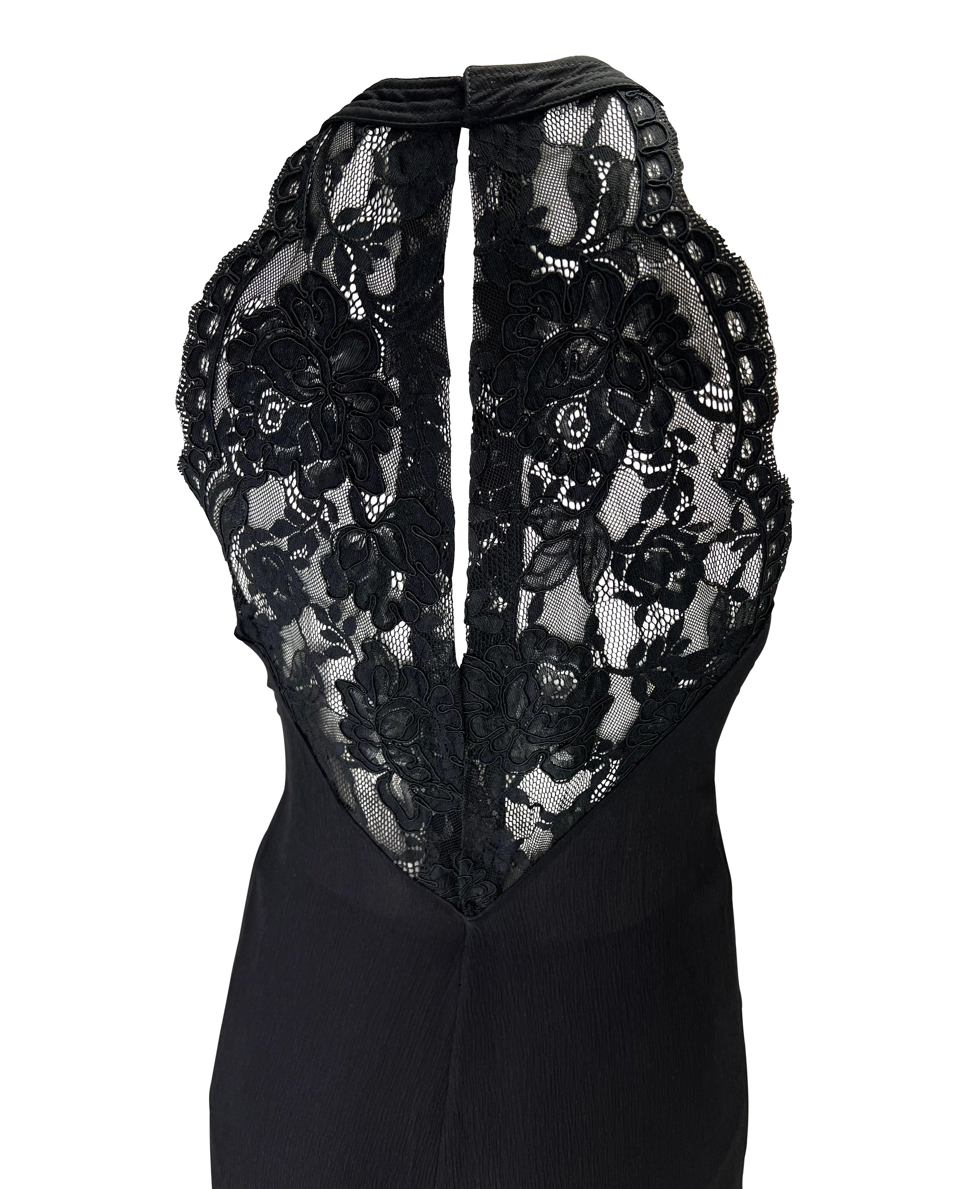 2000er Gianni Versace for Donatella Durchsichtiger Krepp Seidenmischung Schwarze Spitze Trägerkleid im Angebot 2