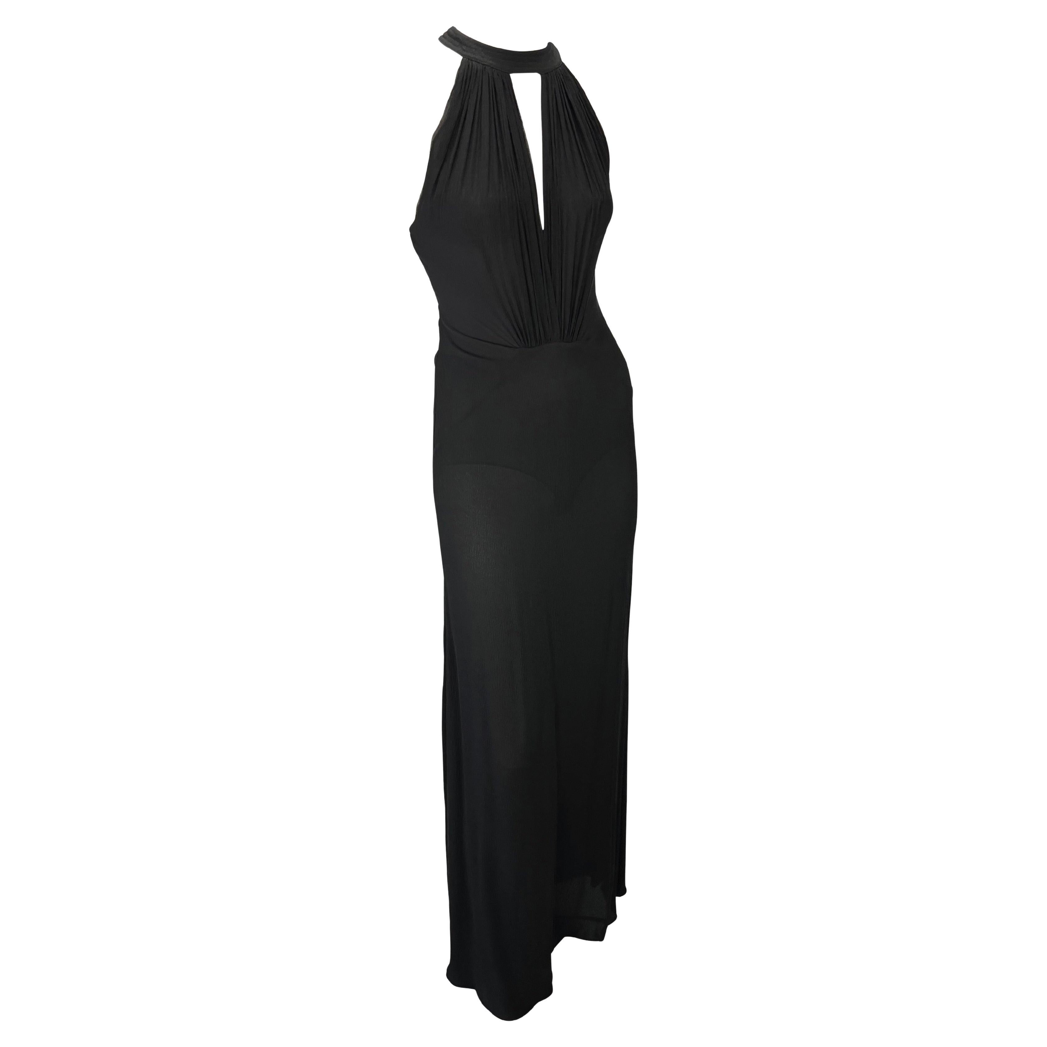 2000er Gianni Versace for Donatella Durchsichtiger Krepp Seidenmischung Schwarze Spitze Trägerkleid im Angebot 4
