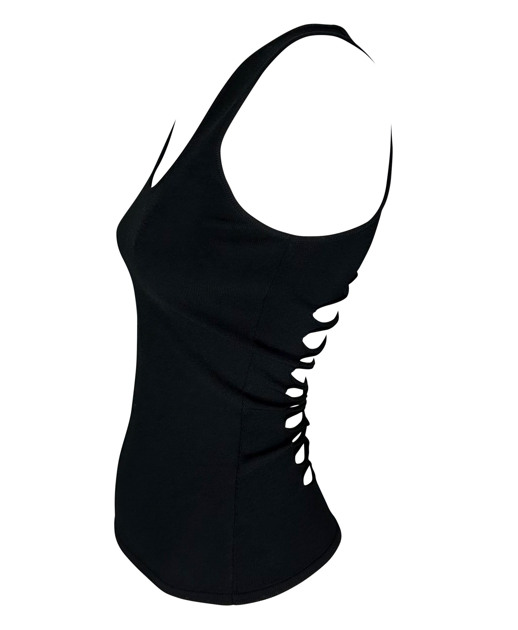 Women's 2000s Gianni Versace by Donatella Slashed Cutout Black Stretch Knit Tank Top Y2K For Sale