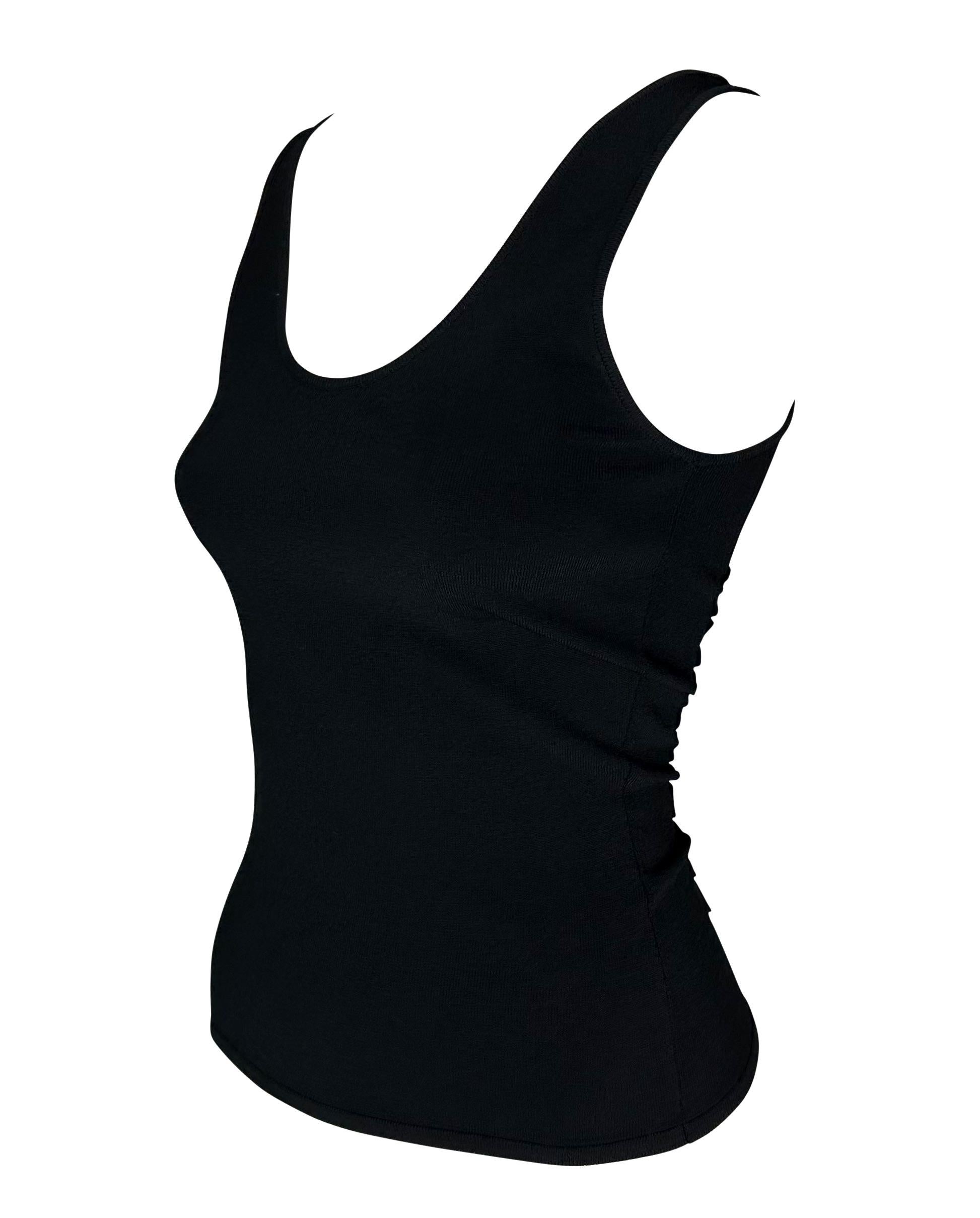 2000s Gianni Versace by Donatella Slashed Cutout Black Stretch Knit Tank Top Y2K For Sale 1
