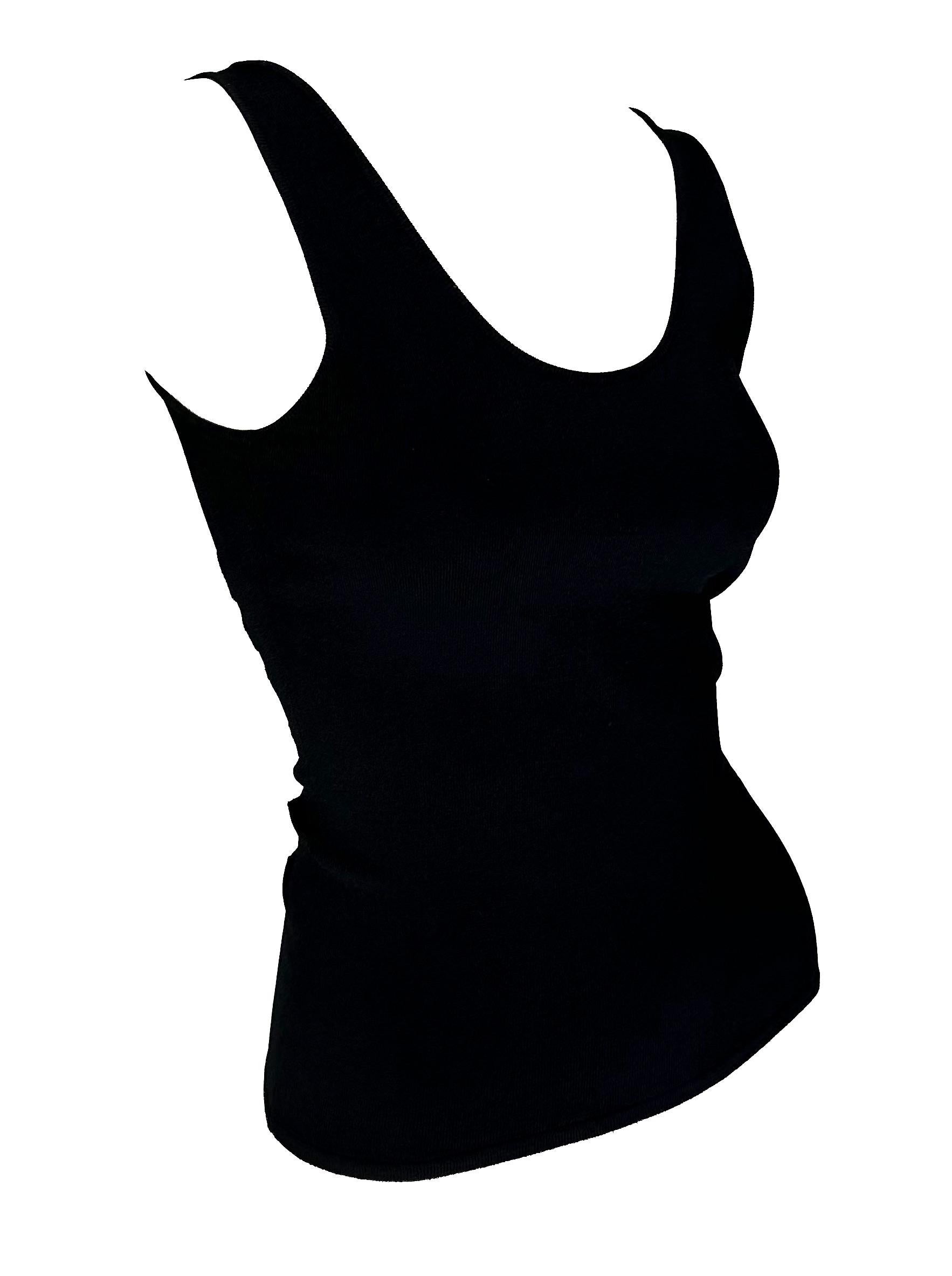 2000s Gianni Versace by Donatella Slashed Cutout Black Stretch Knit Tank Top Y2K For Sale 3