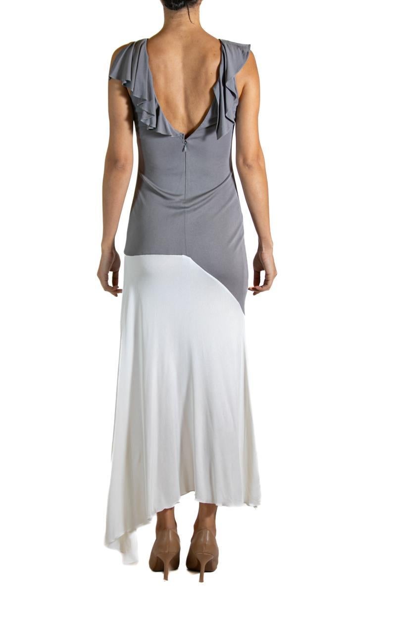 2000S GIANNI VERSACE Grey & White Rayon Gown For Sale 2