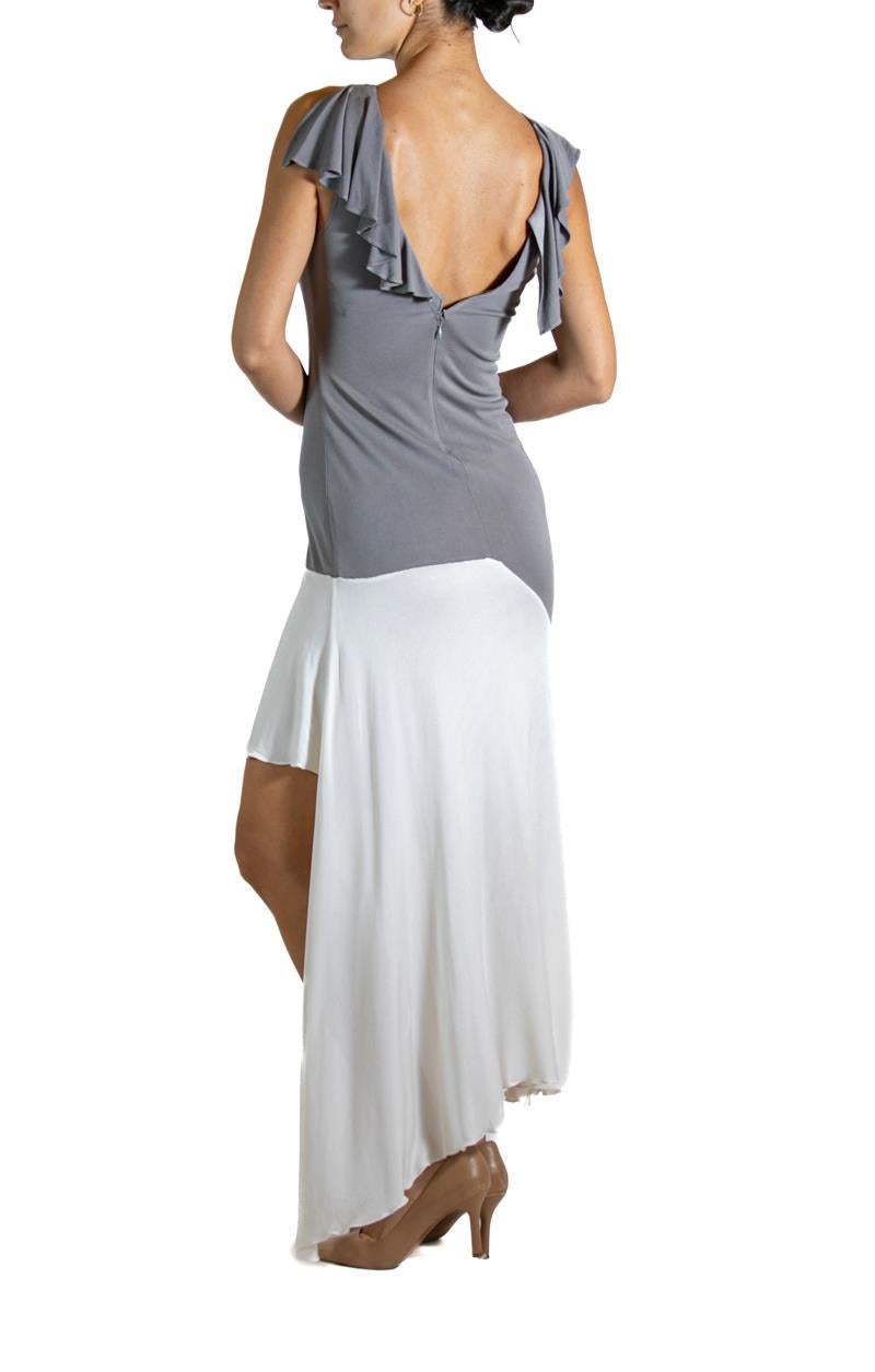 2000S GIANNI VERSACE Grey & White Rayon Gown For Sale 3