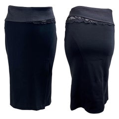 Jupe Jean Couture Gianni Versace avec découpe en dentelle noire, taille 44/8, Y2K, années 2000