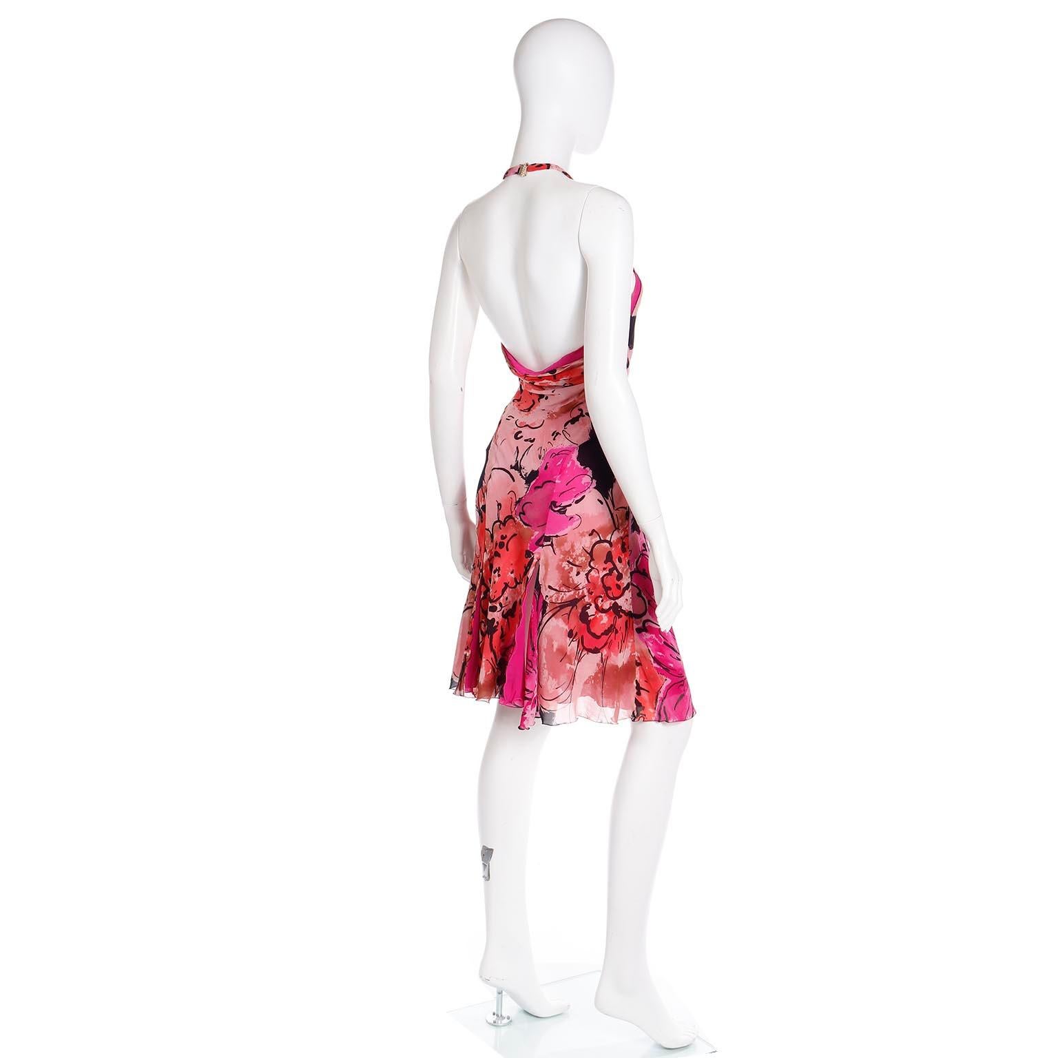 2000s Gianni Versace Silk Floral HIgh Slit Halter Dress In Excellent Condition For Sale In Portland, OR