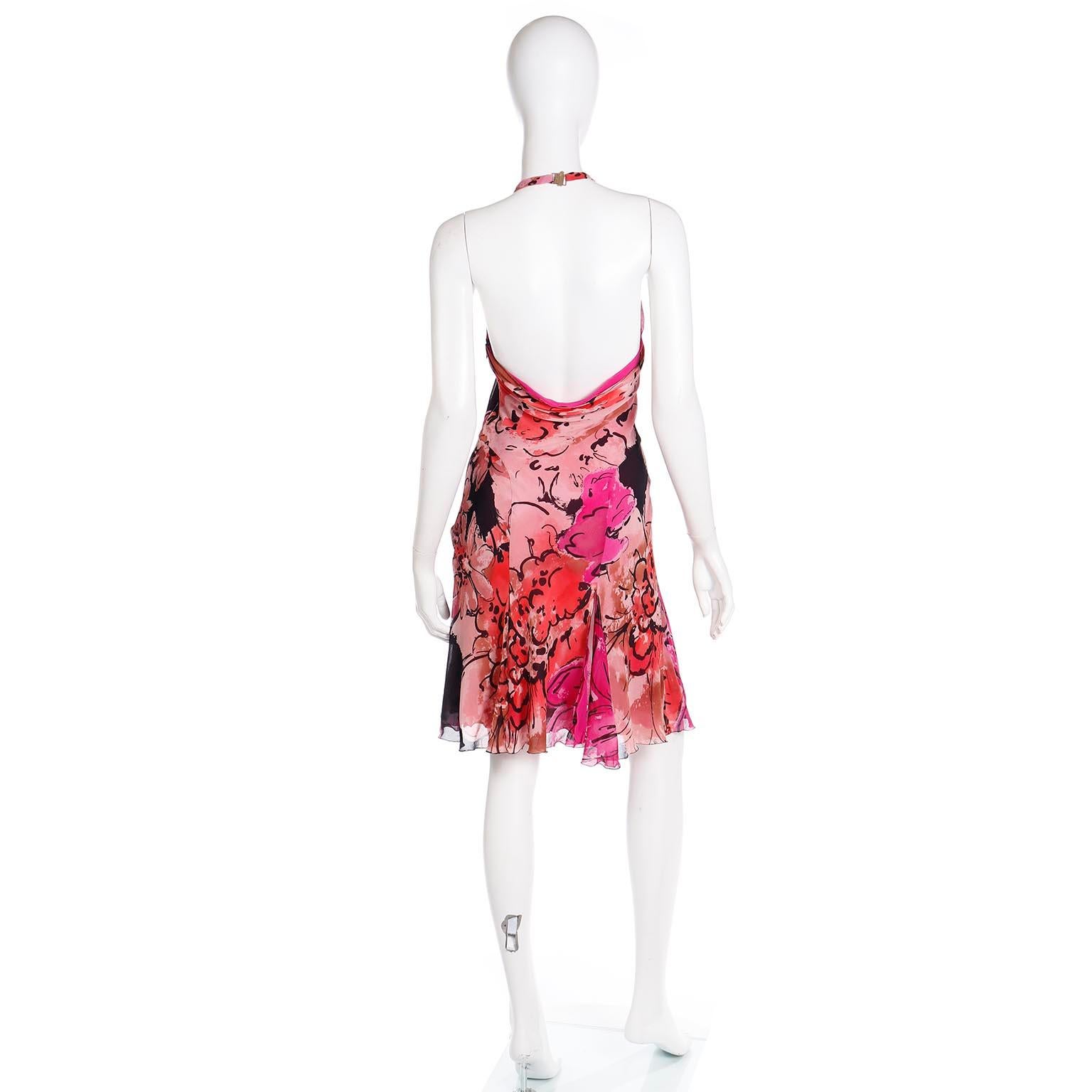 Women's 2000s Gianni Versace Silk Floral HIgh Slit Halter Dress For Sale