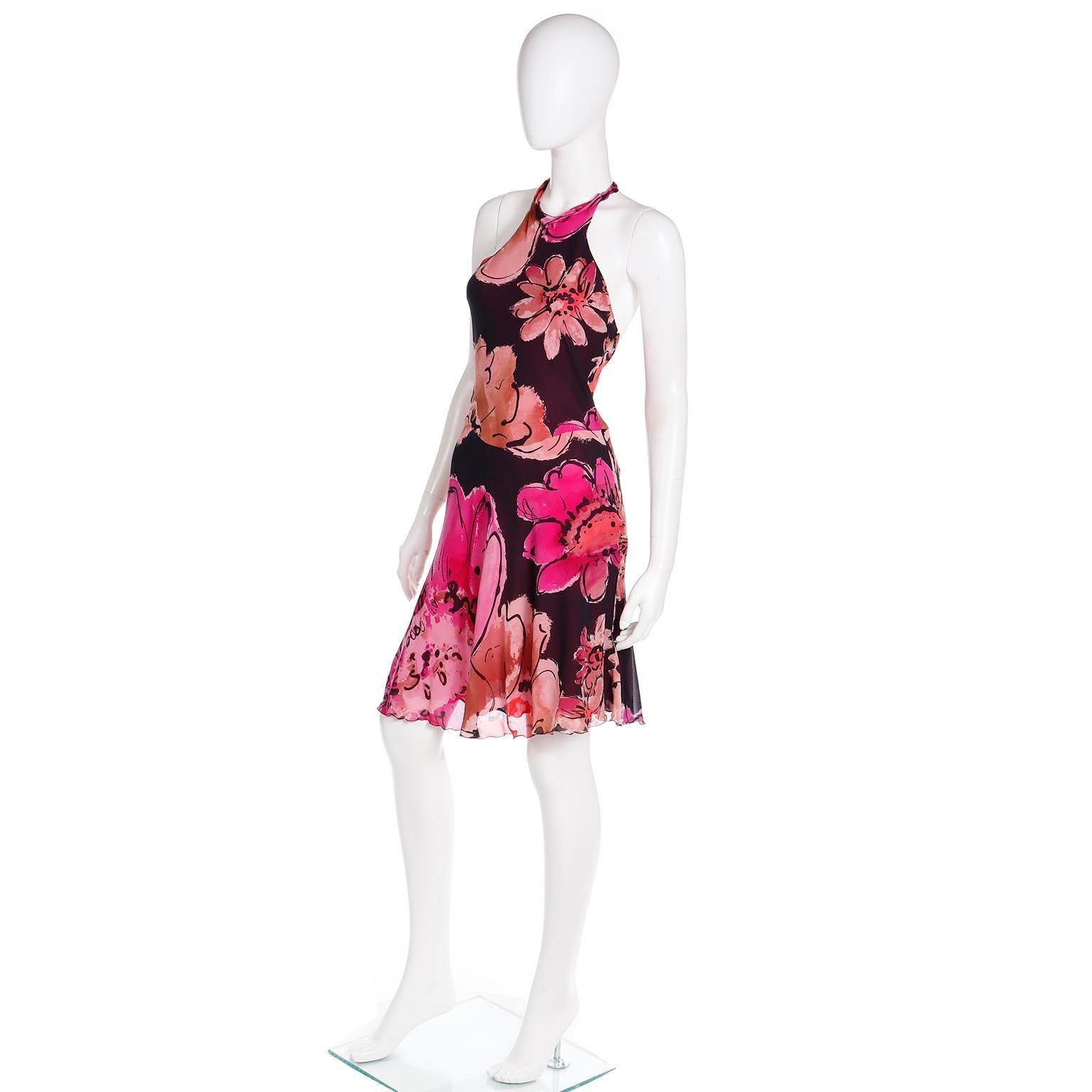 2000s Gianni Versace Silk Floral HIgh Slit Halter Dress For Sale 1