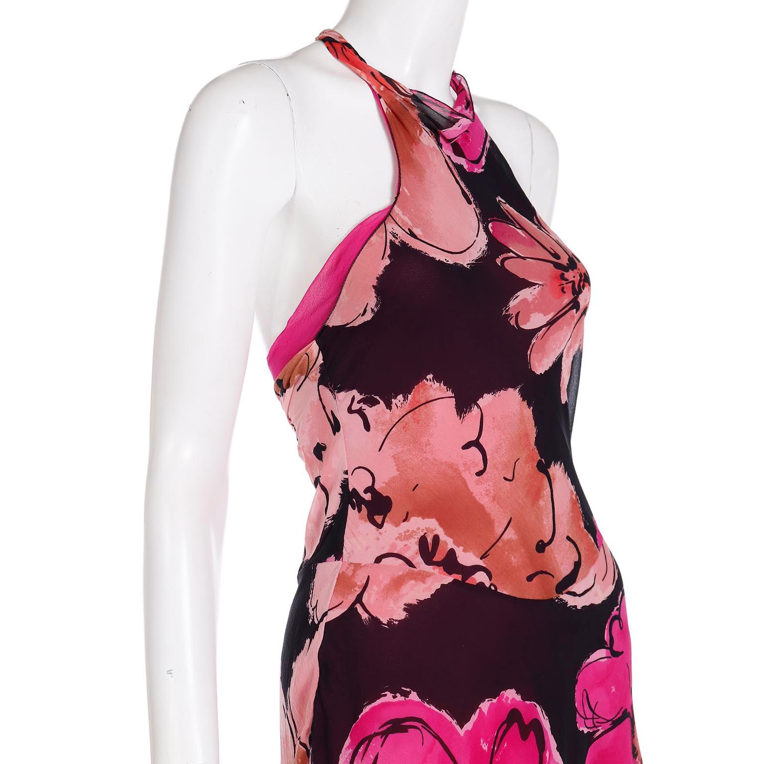 2000s Gianni Versace Silk Floral HIgh Slit Halter Dress For Sale 2