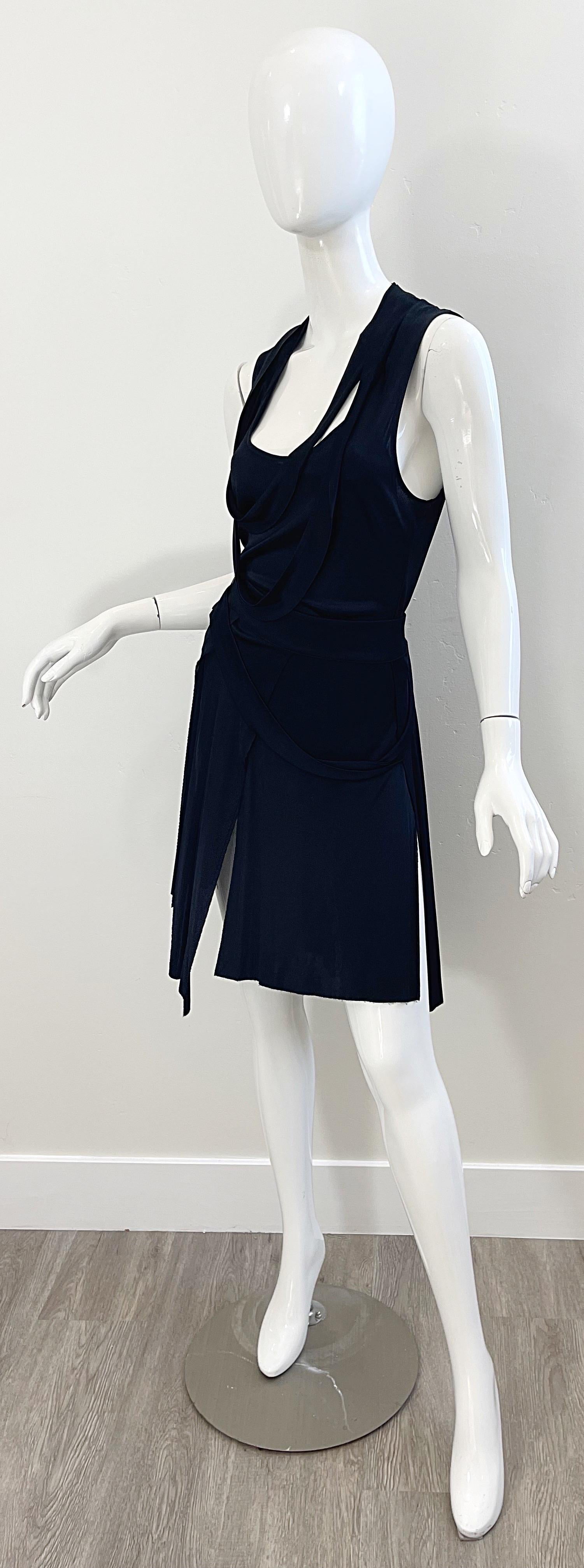 2000s Gianni Versace Size 8 / 10 Versus Black Jersey Bondage Skirt Top Set Dress For Sale 5
