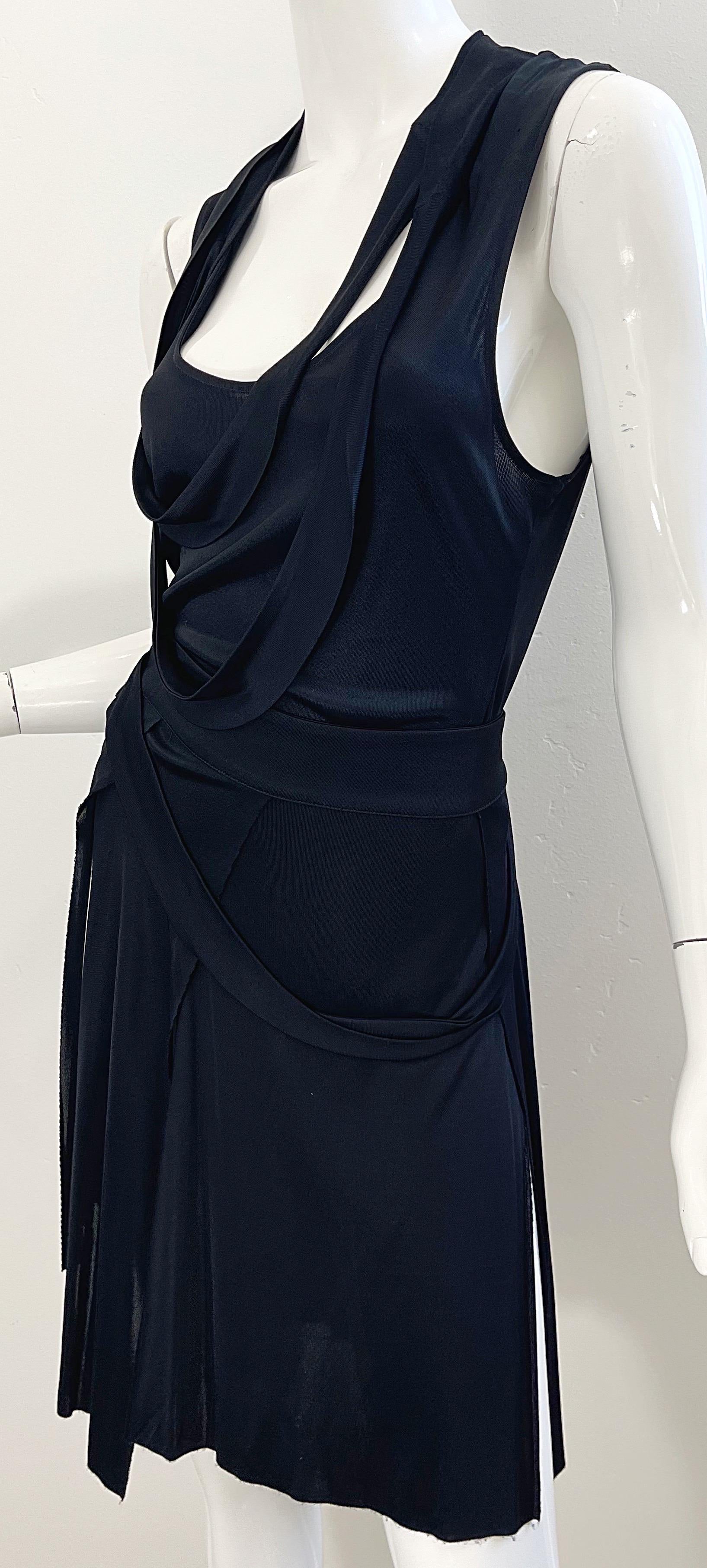 2000s Gianni Versace Size 8 / 10 Versus Black Jersey Bondage Skirt Top Set Dress For Sale 7