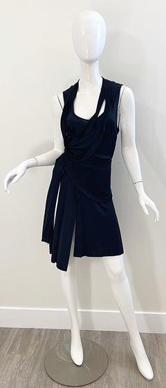 2000s Gianni Versace Size 8 / 10 Versus Black Jersey Bondage Skirt Top Set Dress