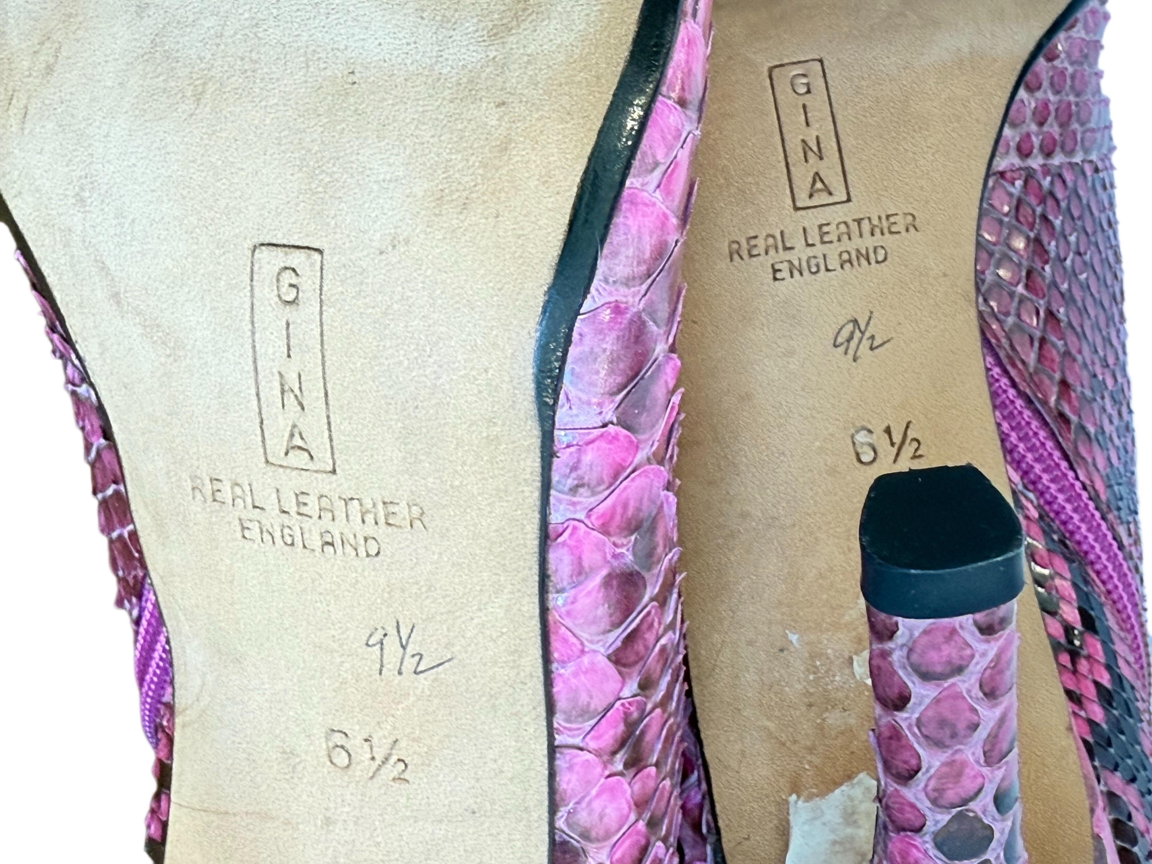 2000s Gina UK Stivali in vera pelle di pitone UK 6.5 US 9 Tacchi in pelle esotica rosa in vendita 1