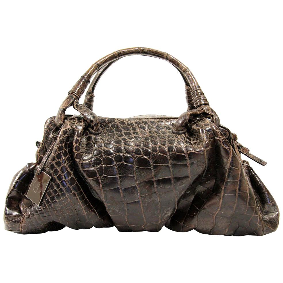 2000s Giorgio Armani Brown Crocodile Leather Bag