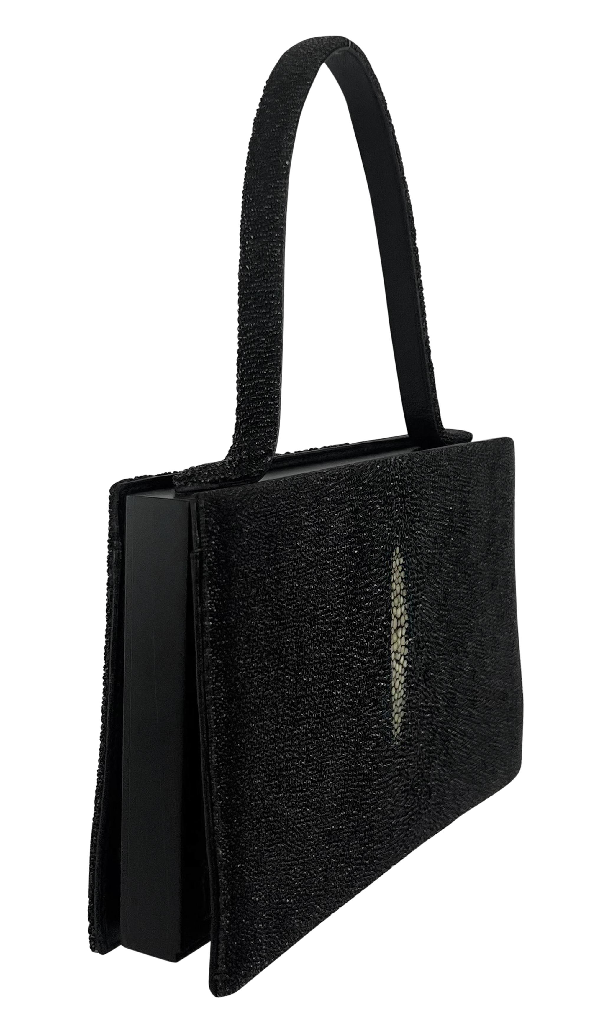 2000s Giorgio Armani Faux Stingray Black Shagreen Wood Frame Mini Evening Bag For Sale 3