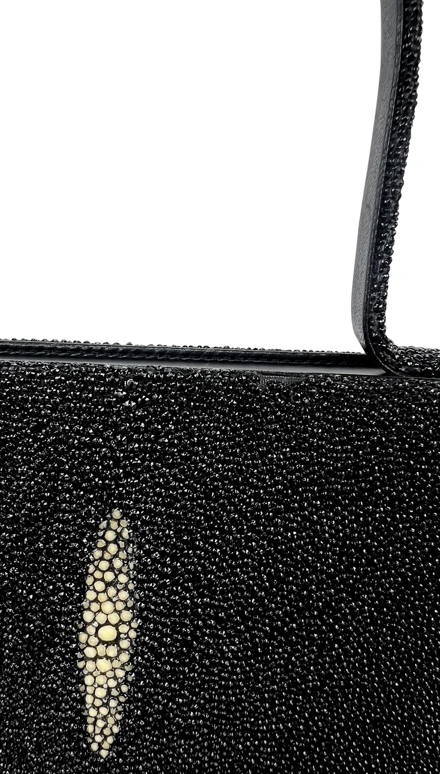 2000s Giorgio Armani Faux Stingray Black Shagreen Wood Frame Mini Evening Bag For Sale 5