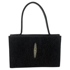 2000er Giorgio Armani Faux Stingray Schwarze Mini-Abendtasche mit Holzrahmen und Rochenlederrahmen
