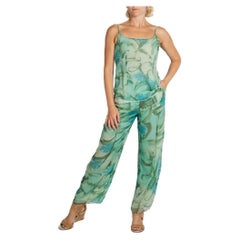 Used 2000S Giorgio Armani Green Silk Chiffon Cami & Pant Ensemble