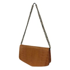 2000s Giorgio Armani Orange Lizard Skin Beaded Chain Small Shoulder Bag