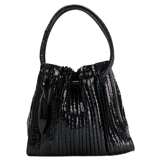 Sac à Main Vintage Années 70 En Cuir Verni Noir - Style Crocodile, Occasion