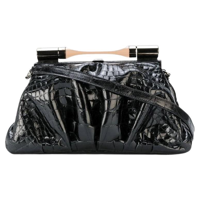 2000s Giorgio Armani Privé Vintage black crocodile leather shoulder bag