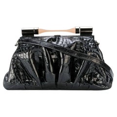 2000s Giorgio Armani Privé Vintage black crocodile leather shoulder bag