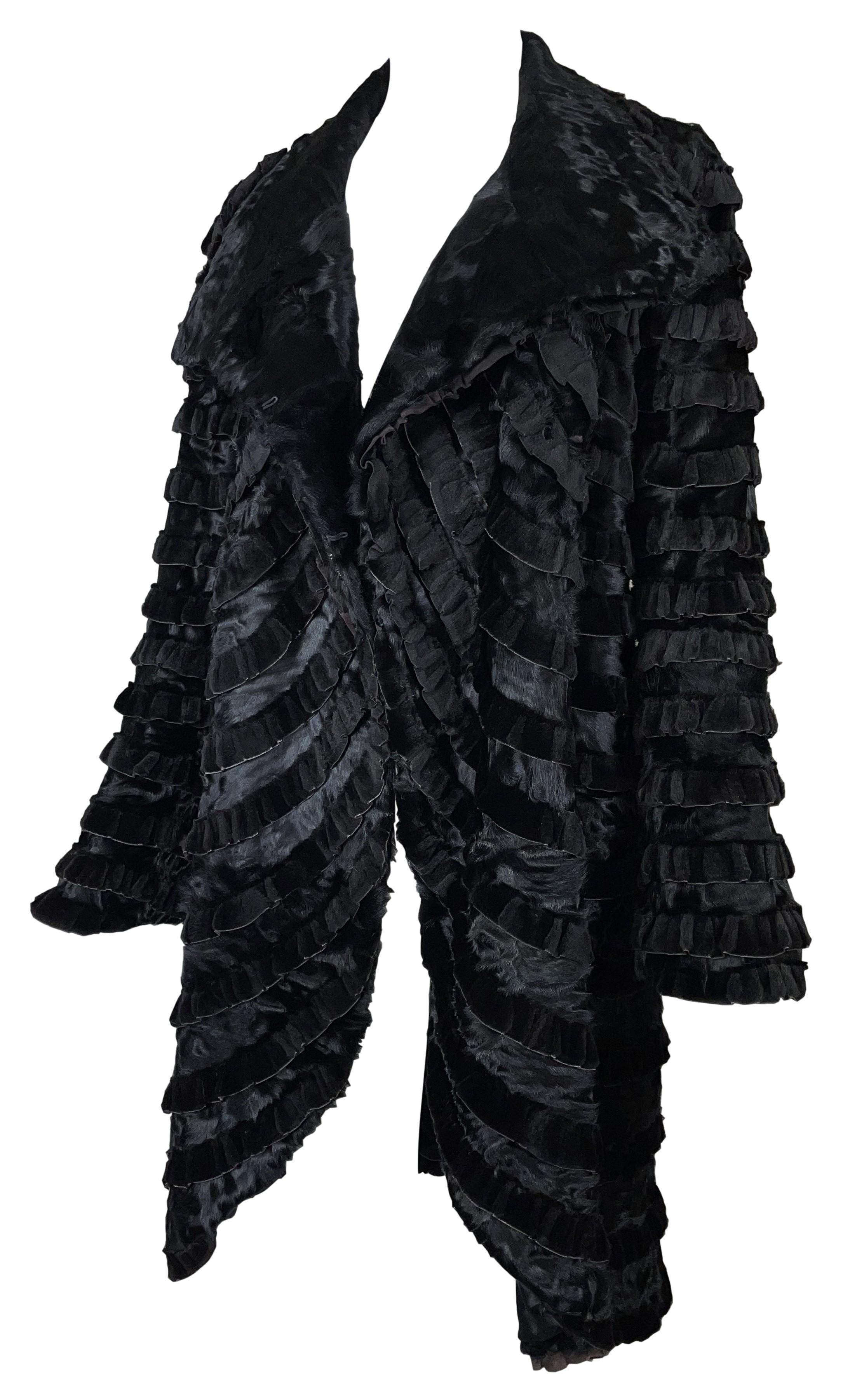 2000's Giorgio Armani Victorian Style Ruffles Black Fur Coat Jacket In Excellent Condition In Yukon, OK