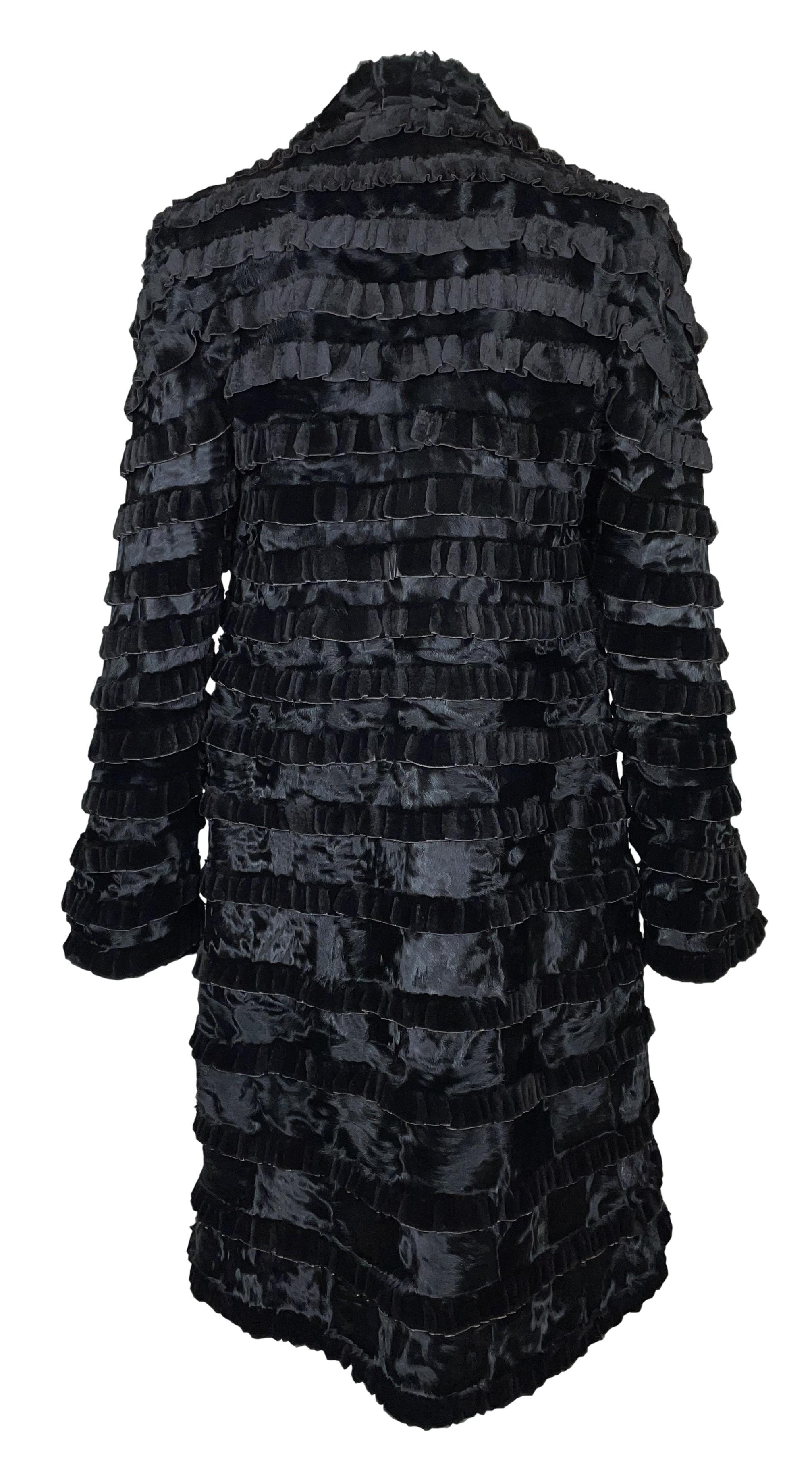 Women's 2000's Giorgio Armani Victorian Style Ruffles Black Fur Coat Jacket