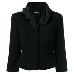 2000s Giorgio Armani Vintage black wool jacket with ruffled collar