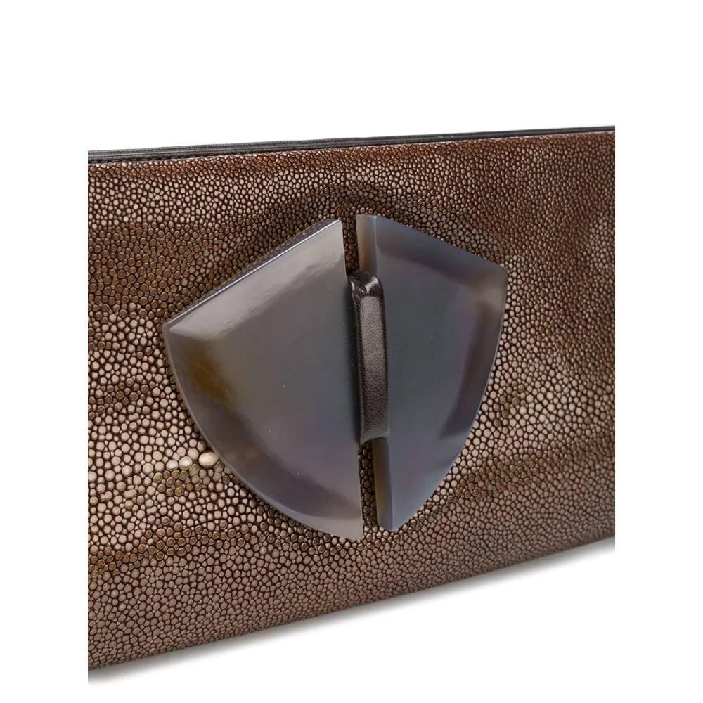 Black 2000s Giorgio Armani Vintage brown Ray skin leather clutch For Sale