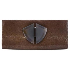2000s Giorgio Armani Vintage brown Ray skin leather clutch
