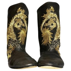2000s Giuseppe Zanotti Embroidered Dragon Black Leather Calf Boots
