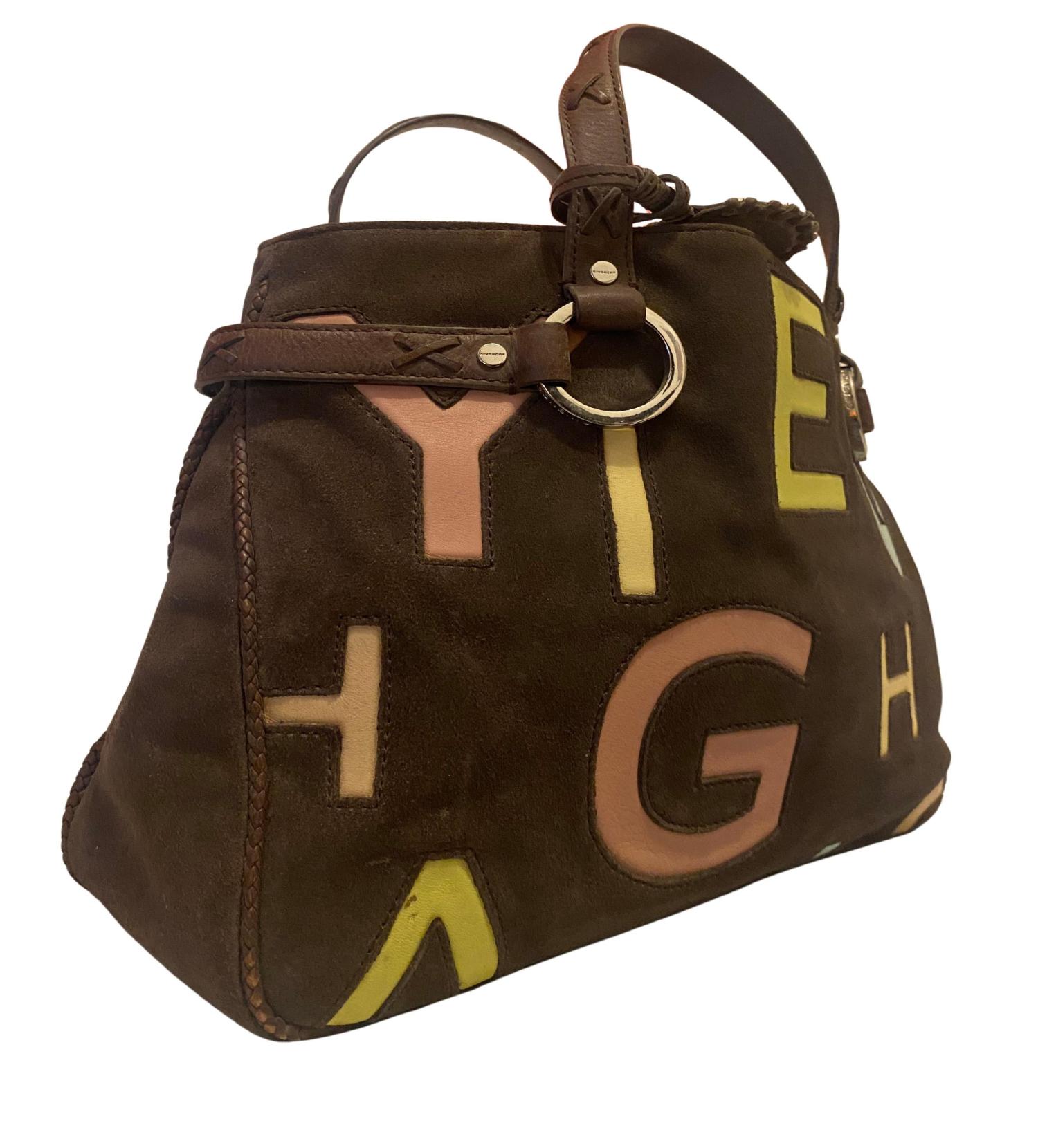 Nero Borsa Tote anni 2010 Givenchy in pelle scamosciata marrone con lettere