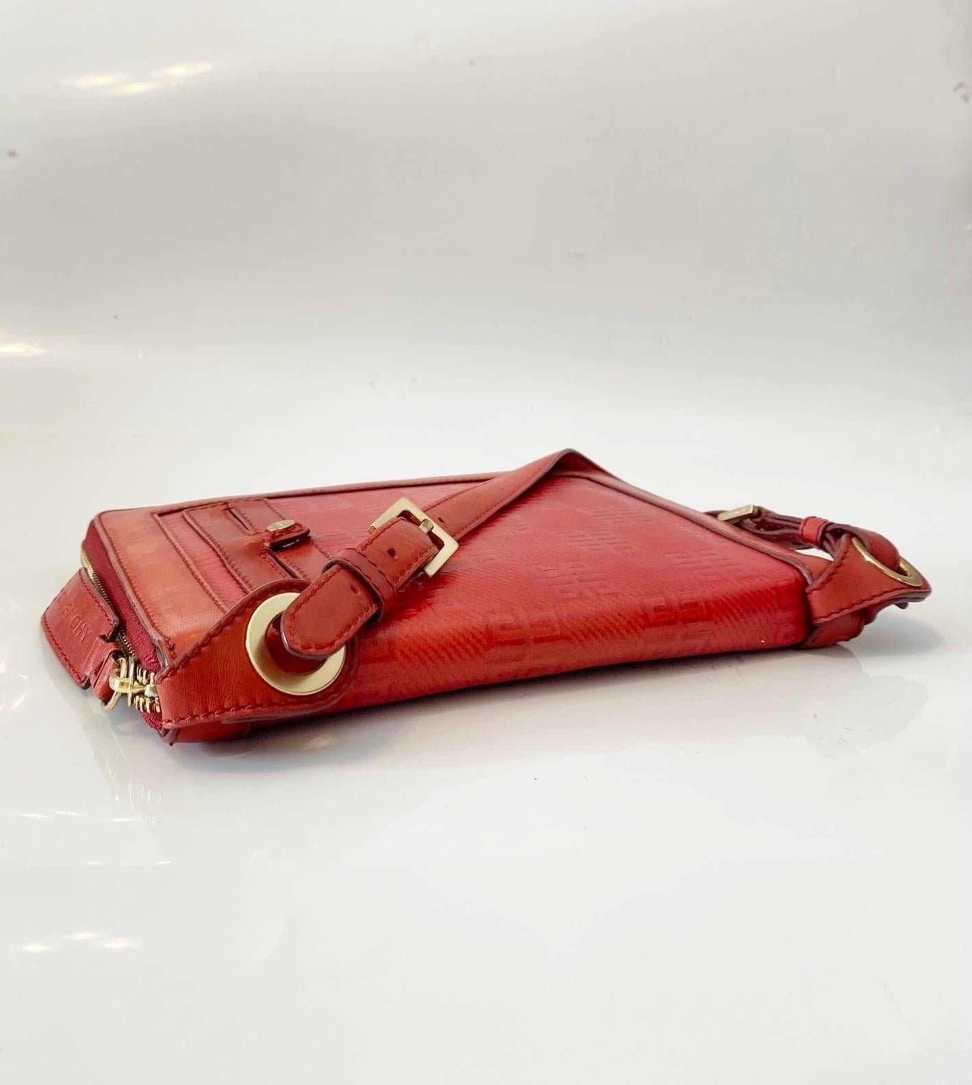 2000s Givenchy Burgundy Monogram Logo Print Leather Bag  For Sale 4